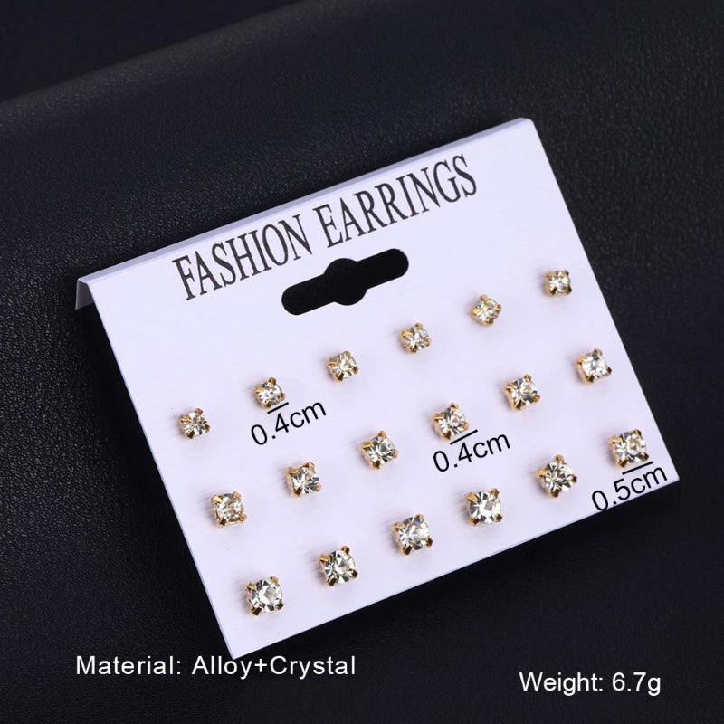 Ohrstecker-Set mit Strasssteinen, Perlen, Blumen und Herzen, 12 Paar