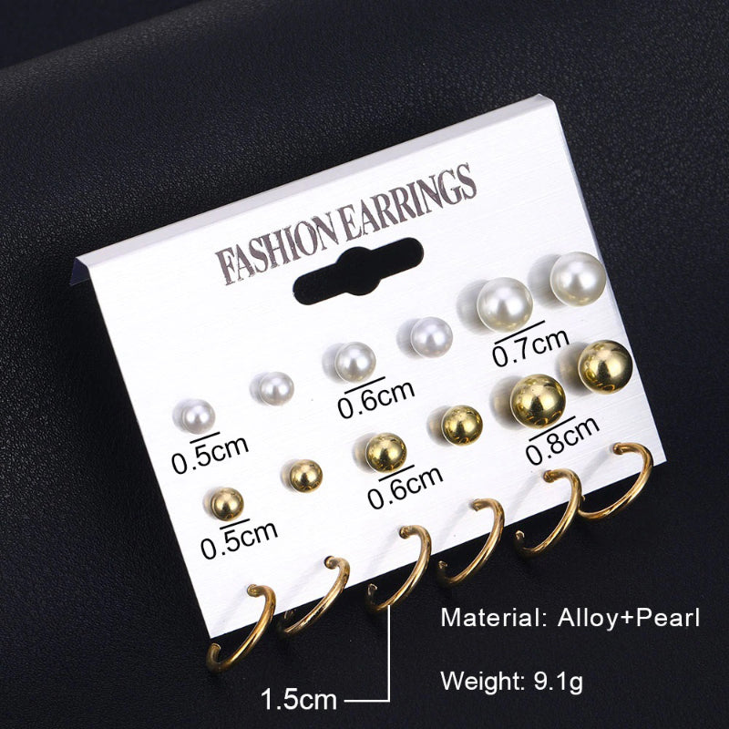 Ohrstecker-Set mit Strasssteinen, Perlen, Blumen und Herzen, 12 Paar