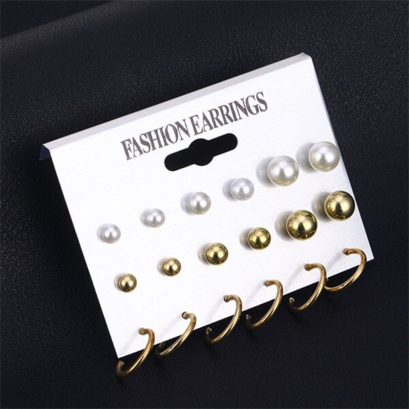 Ohrstecker-Set mit Strasssteinen, Perlen, Blumen und Herzen, 12 Paar