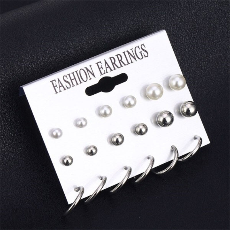 Ohrstecker-Set mit Strasssteinen, Perlen, Blumen und Herzen, 12 Paar