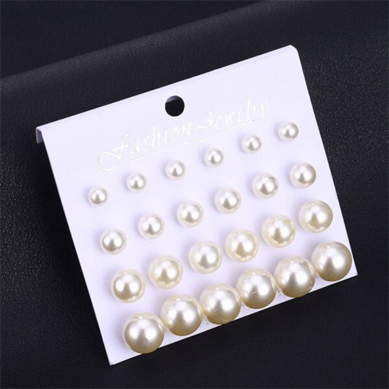 Ohrstecker-Set mit Strasssteinen, Perlen, Blumen und Herzen, 12 Paar