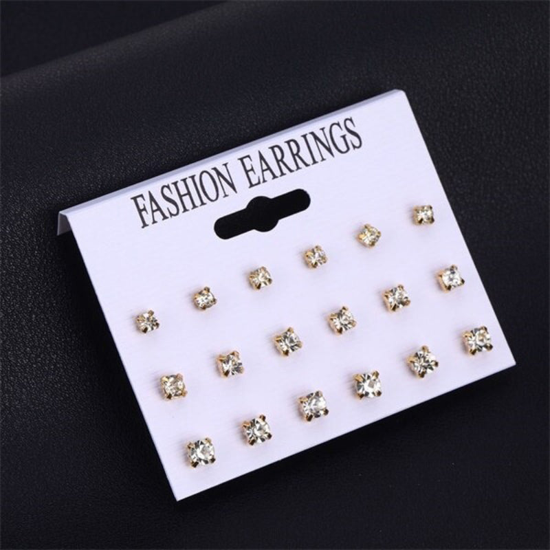 Ohrstecker-Set mit Strasssteinen, Perlen, Blumen und Herzen, 12 Paar