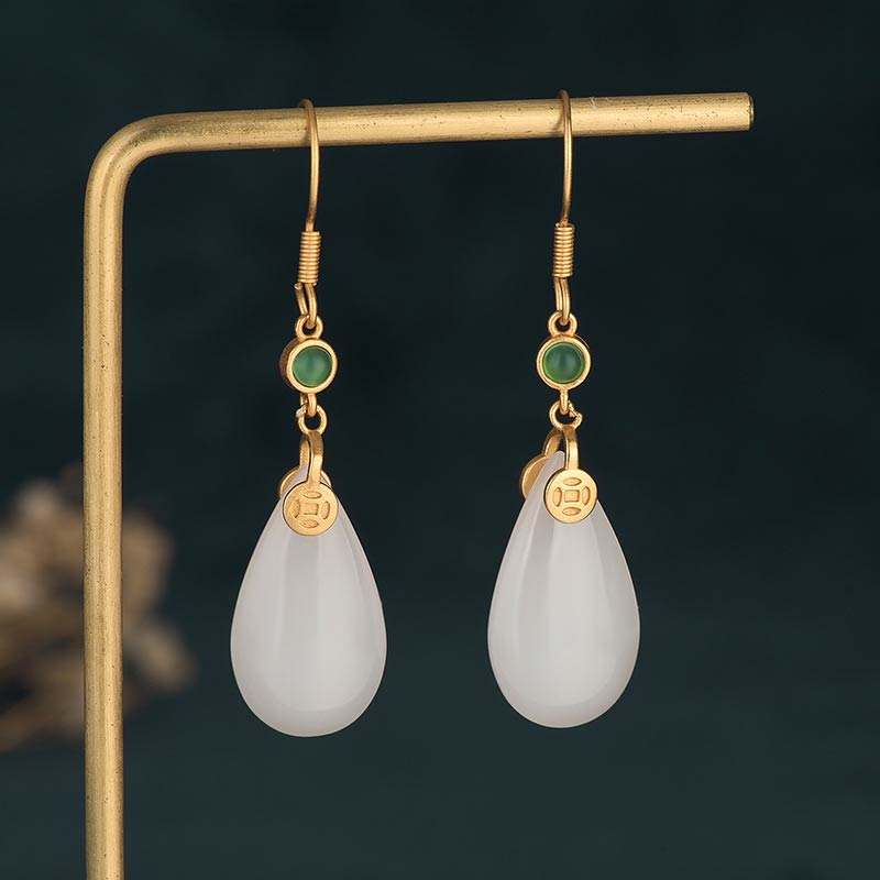 Carmiora FengShui Glücks-Tropfenohrringe aus weißer Jade