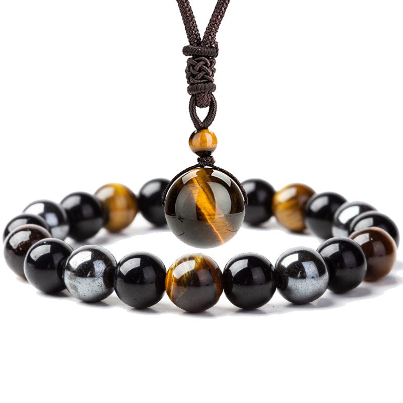 Carmiora tibetisches Tigerauge-Armband-Halsketten-Set
