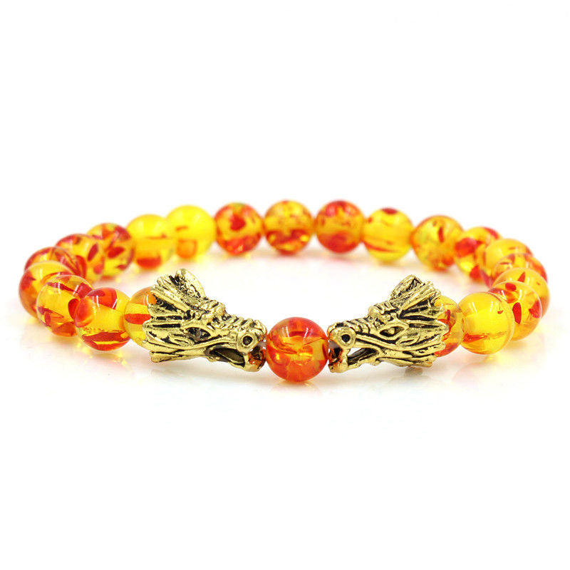 Carmiora Weiß Türkis Lava Rock Dragon Blessing Perlenarmband
