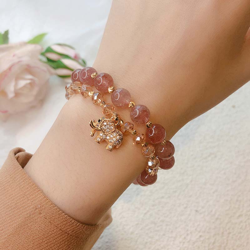 Carmiora Rosenquarz-Elefant-Heilenergie-Charm-Armband