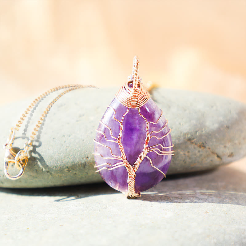 Carmiora natürlicher Quarzkristall-Baum des Lebens, heilender Energie-Halskettenanhänger