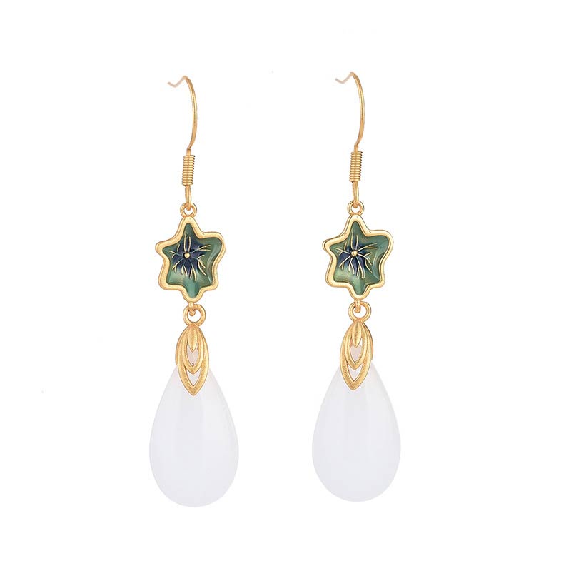 Carmiora FengShui Glücks-Tropfenohrringe aus weißer Jade