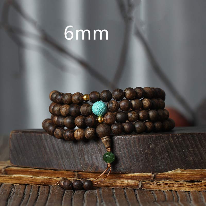 Carmiora 108 Mala Perlen Nha Trang Agarwood Türkis Gebet Meditation Armband Mala