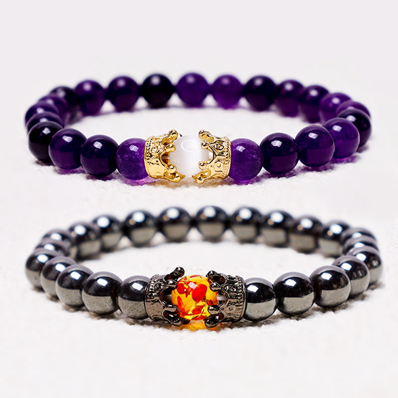 Carmiora Naturstein King&Queen Crown Healing Energy Beads Paar Armband