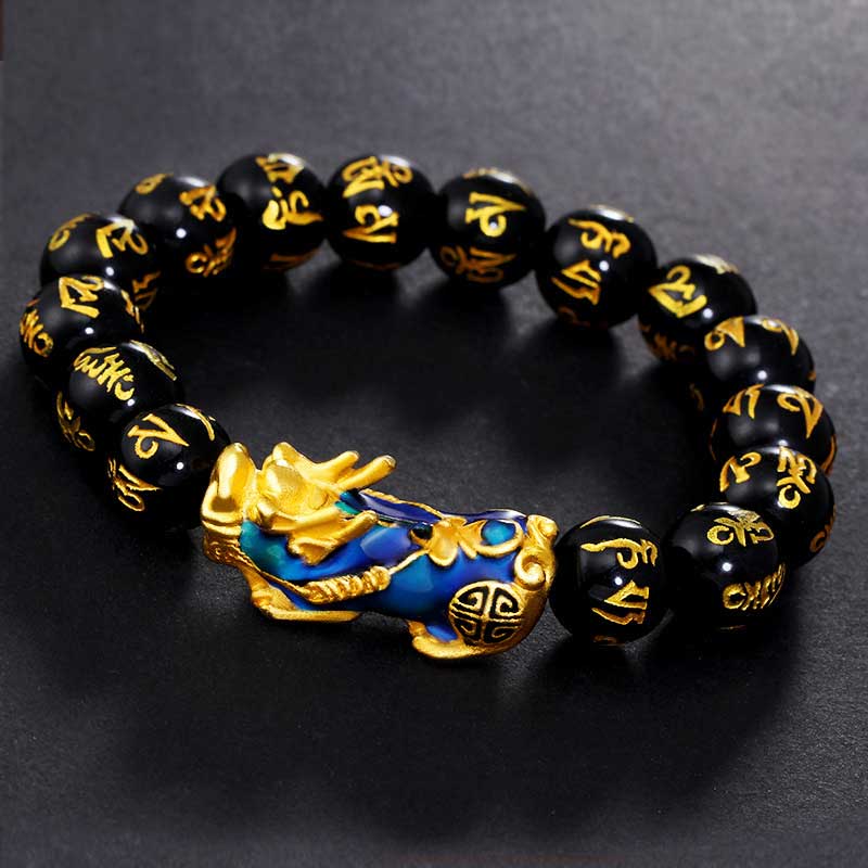 Carmiora FengShui PiXiu Obsidian Om Mani Padme Hum Reichtumsarmband
