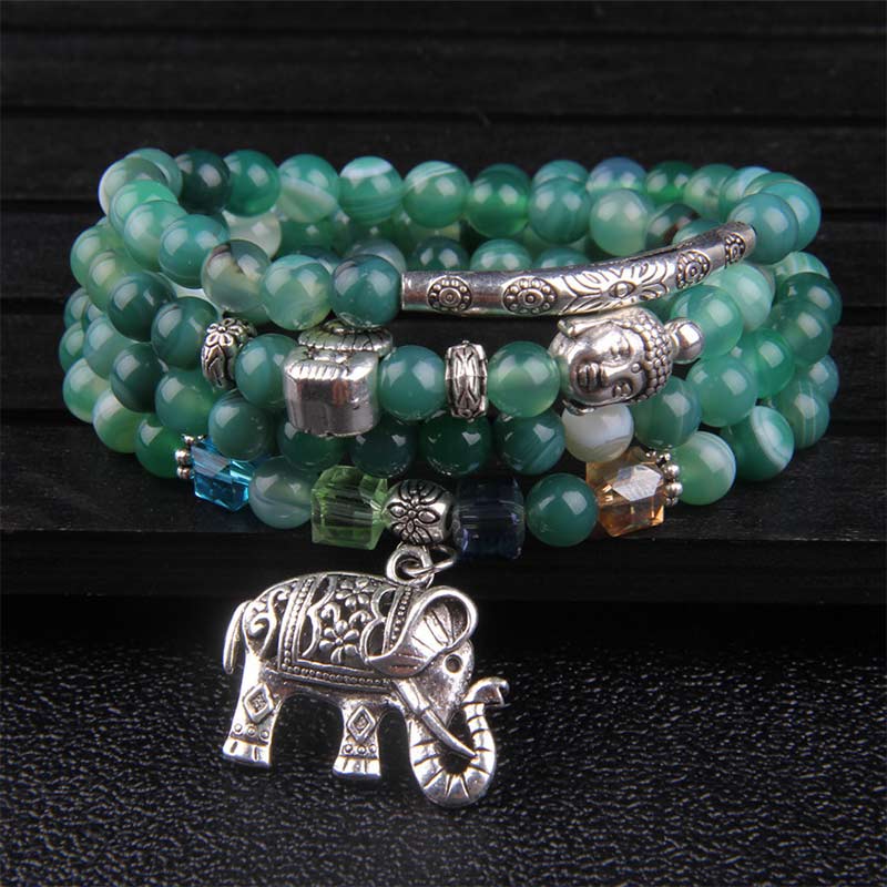 Carmiora natürliches Achat-Elefant-Buddha-Hoffnungsarmband
