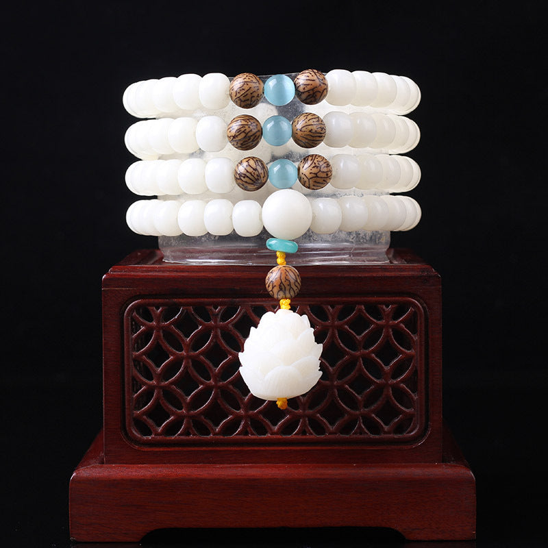 Carmiora White Bodhi Seed Mala 108 Perlen Glücksarmband