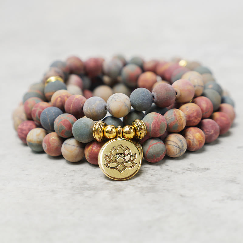 Carmiora 108 Mala Perlen Picasso Jaspis Stein Mut Energie Armband
