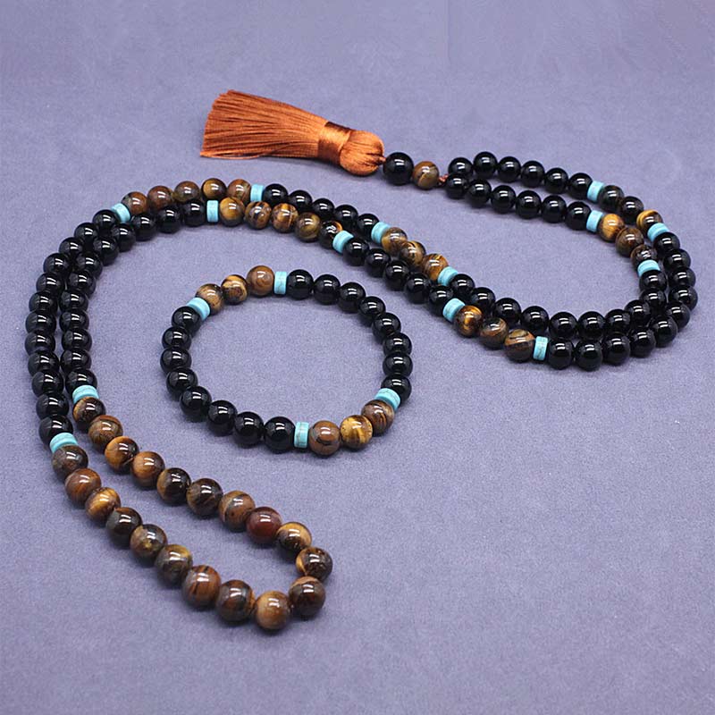 Carmiora Tibetischer Schwarzer Onyx Friedliches Mala-Set