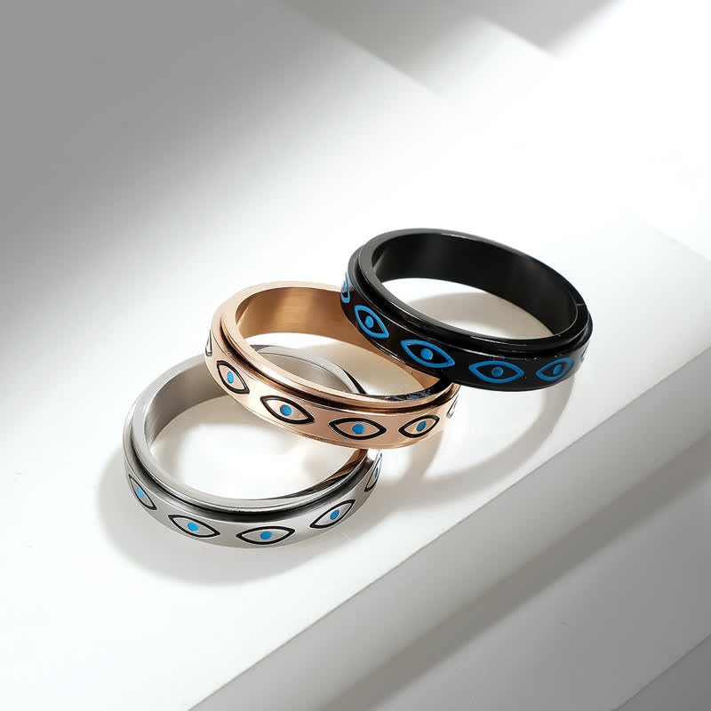 Carmiora Evil Eye Calm Protection Drehbarer Ring aus Titanstahl
