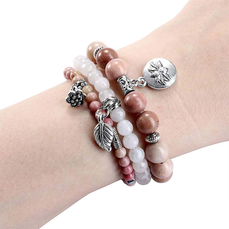 Carmiora 3PCS natürliches Quarzkristall-Perlen-Heilenergie-Lotus-Armband