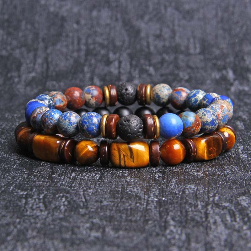 Carmiora 2 Stück Heilkristall-Kaiserstein-Tigerauge-Perlenarmband