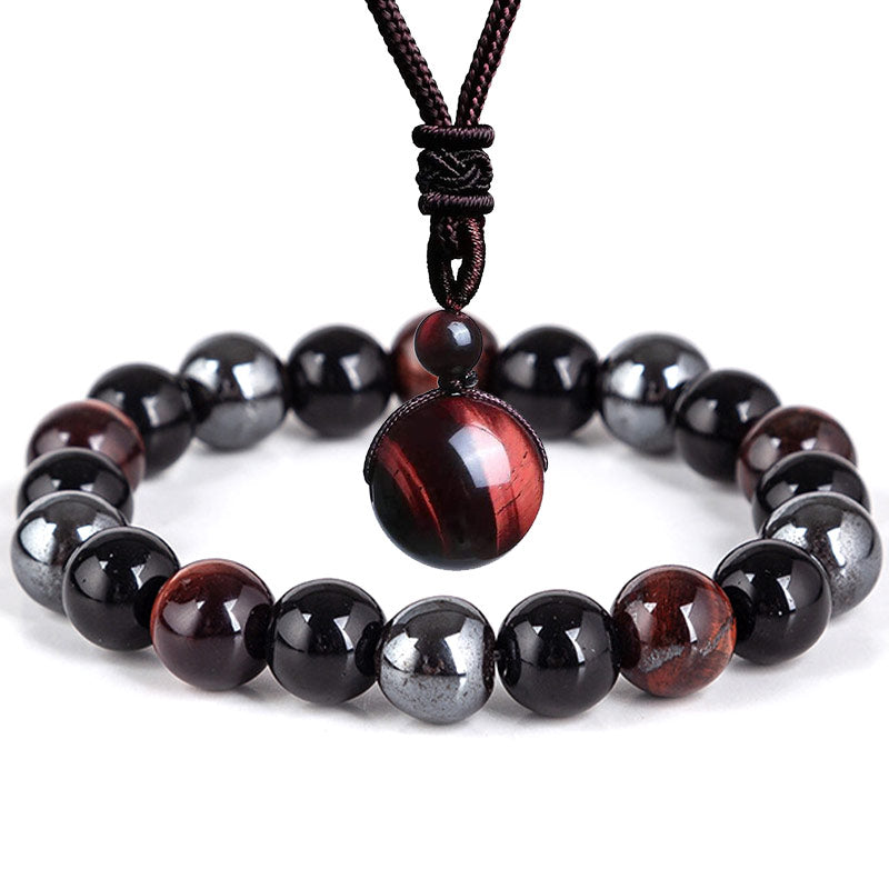 Carmiora tibetisches Tigerauge-Armband-Halsketten-Set