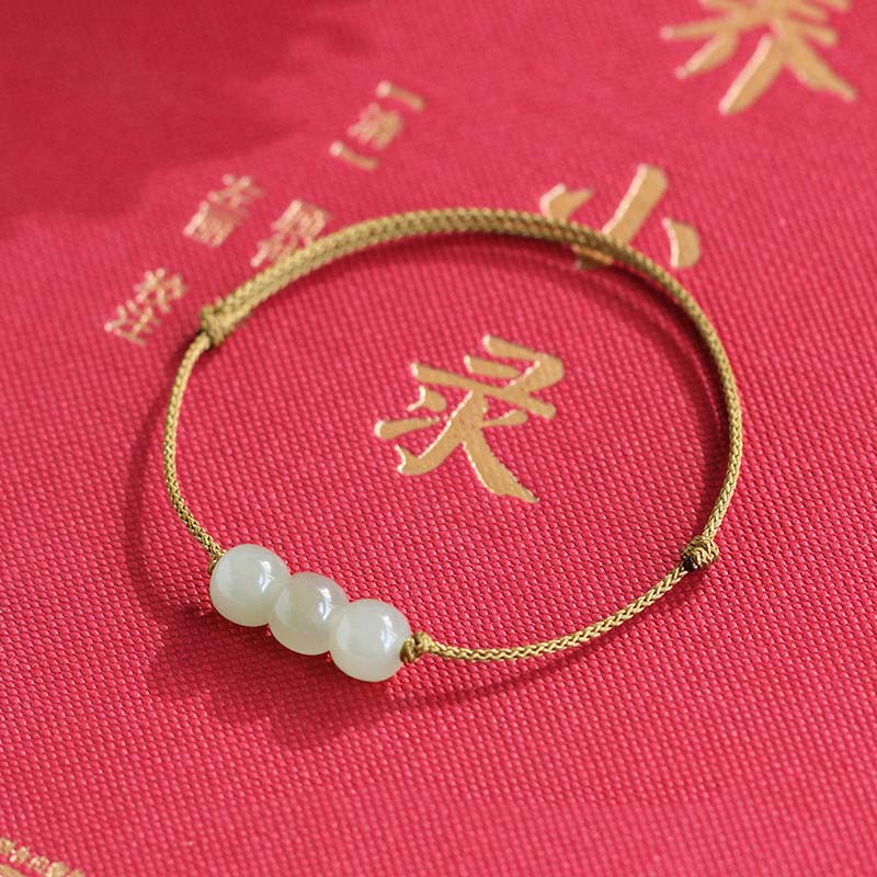 Carmiora Drei Perlen Jade Glück String Weave Armband