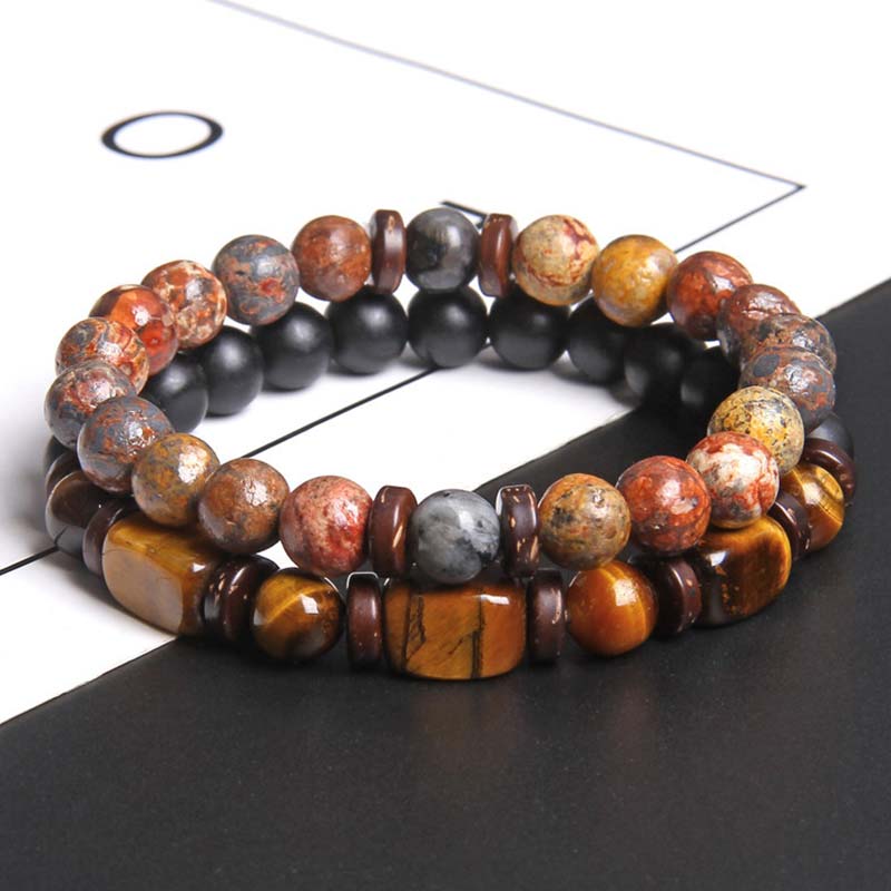 Carmiora 2 Stück Heilkristall-Kaiserstein-Tigerauge-Perlenarmband