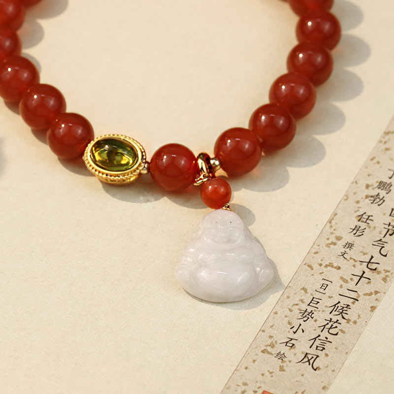 Carmiora Buddha-Erfolgsarmband aus natürlichem rotem Achat