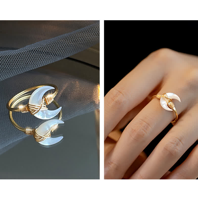 Carmiora Natural Tridacna Stone Moon 14K Gold Segensring