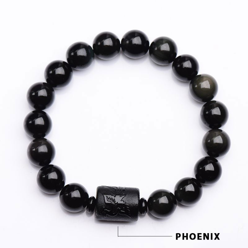 Carmiora Soul Cleansing Black Obsidian Phoenix Dragon Armband