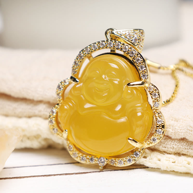 Carmiora Glücksbringer-Halskette mit lachendem Buddha