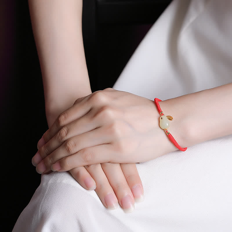 Carmiora 925 Sterling Silber Jahr des Kaninchens Hetian White Jade Luck Red String Protection Armband