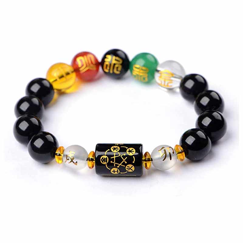 Carmiora Chinesisches Sternzeichen Feng Shui Obsidian Fünf-Elemente-Armband Reichtum Porsperity