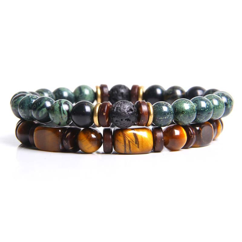 Carmiora 2 Stück Heilkristall-Kaiserstein-Tigerauge-Perlenarmband