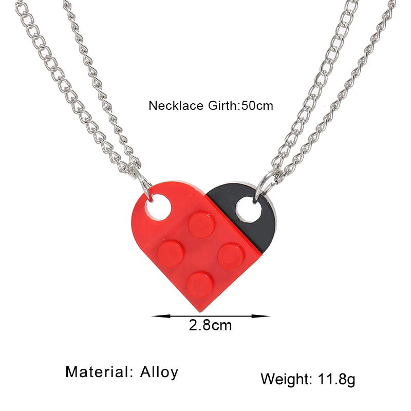 2-teilige Halsketten mit Anhängern aus Legosteinen mit Herzmotiv und Freundschaftssymbol