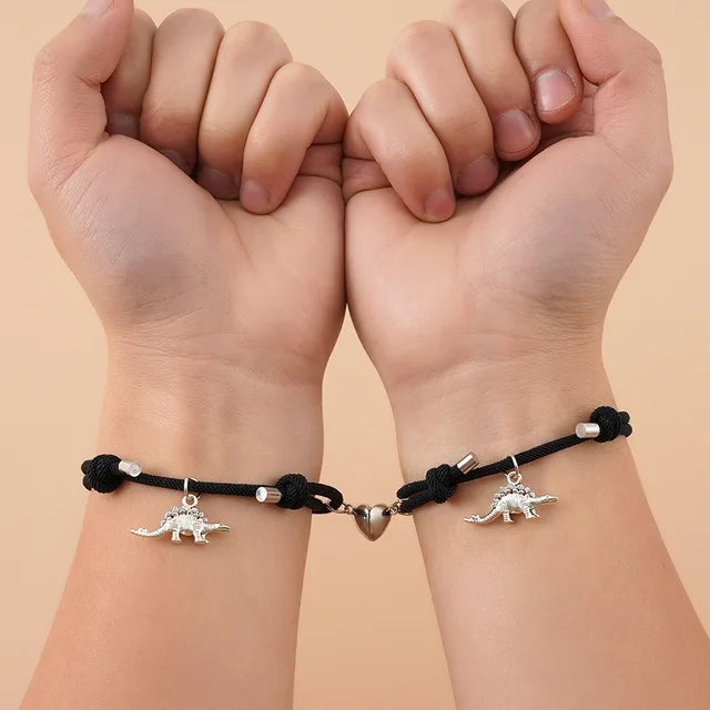 Paararmbänder - Passender Bärenanhänger, schwarze Kordel, verstellbar, Unisex