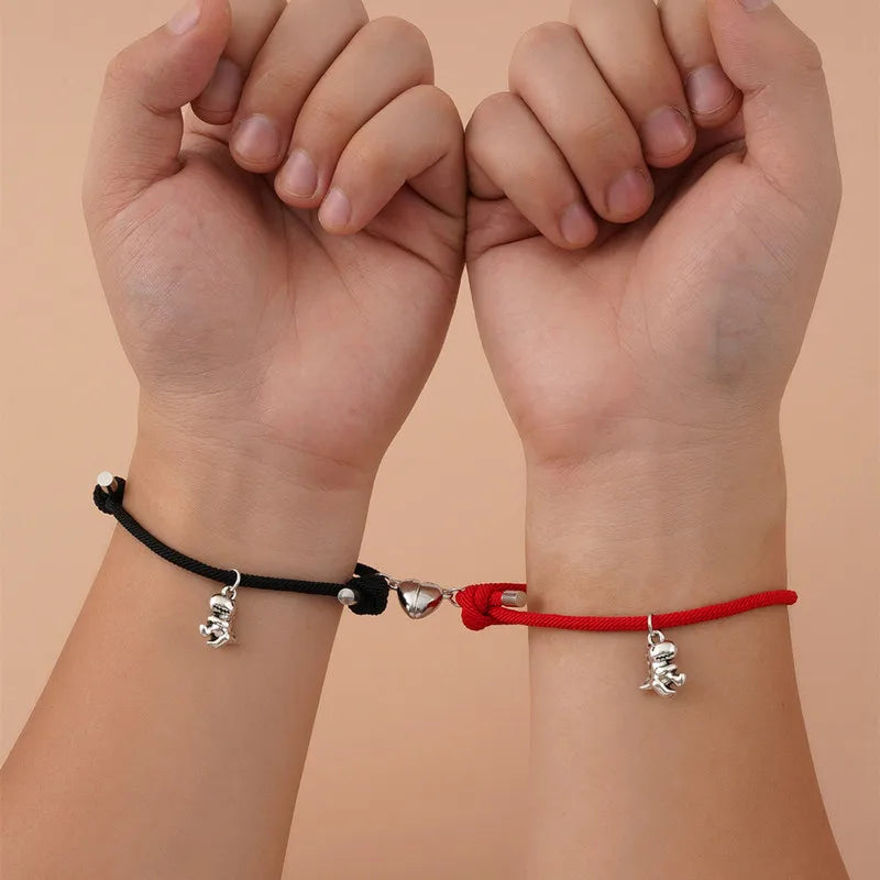 Paararmbänder - Passender Bärenanhänger, schwarze Kordel, verstellbar, Unisex
