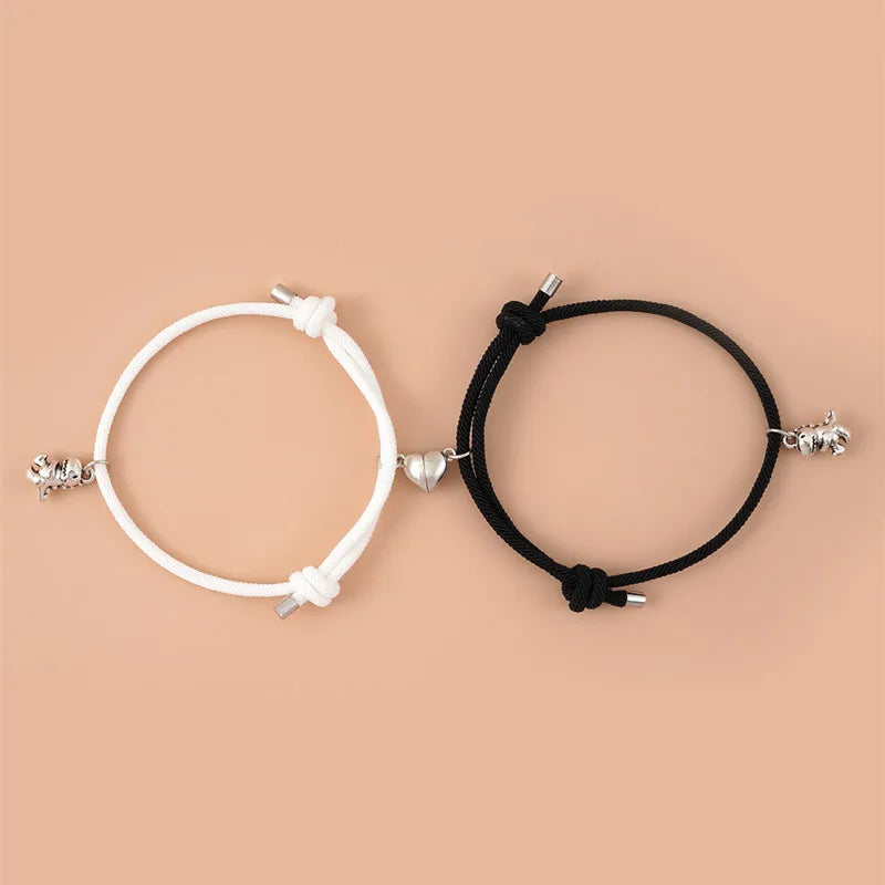 Paararmbänder - Passender Bärenanhänger, schwarze Kordel, verstellbar, Unisex