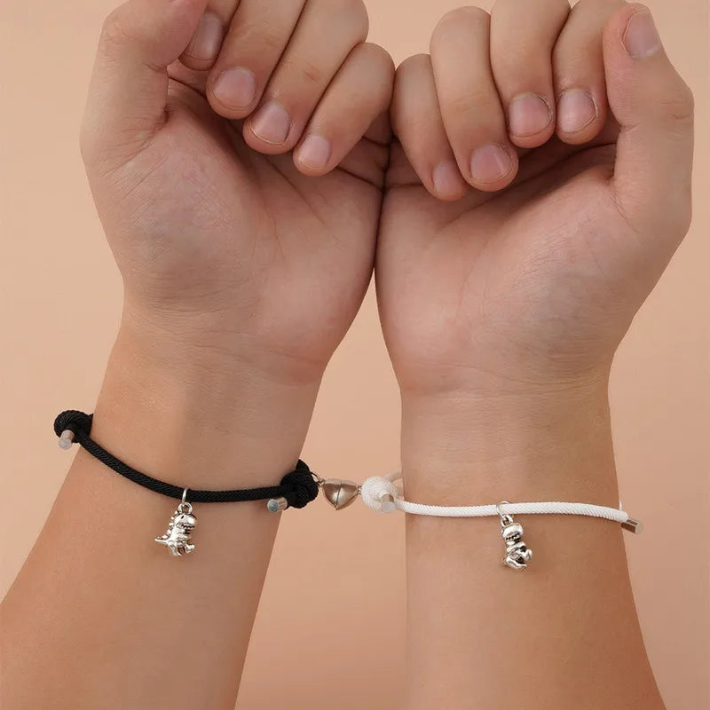 Paararmbänder - Passender Bärenanhänger, schwarze Kordel, verstellbar, Unisex