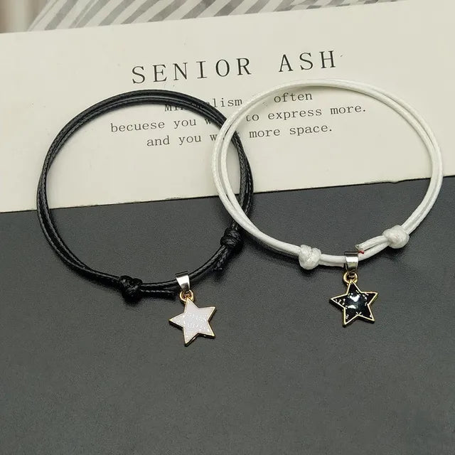 Verstellbare Armbänder mit Sternanhängern – schwarze Kordel, Paar- und Freundschaftsarmband