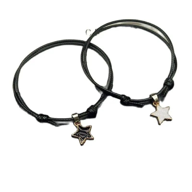 Verstellbare Armbänder mit Sternanhängern – schwarze Kordel, Paar- und Freundschaftsarmband