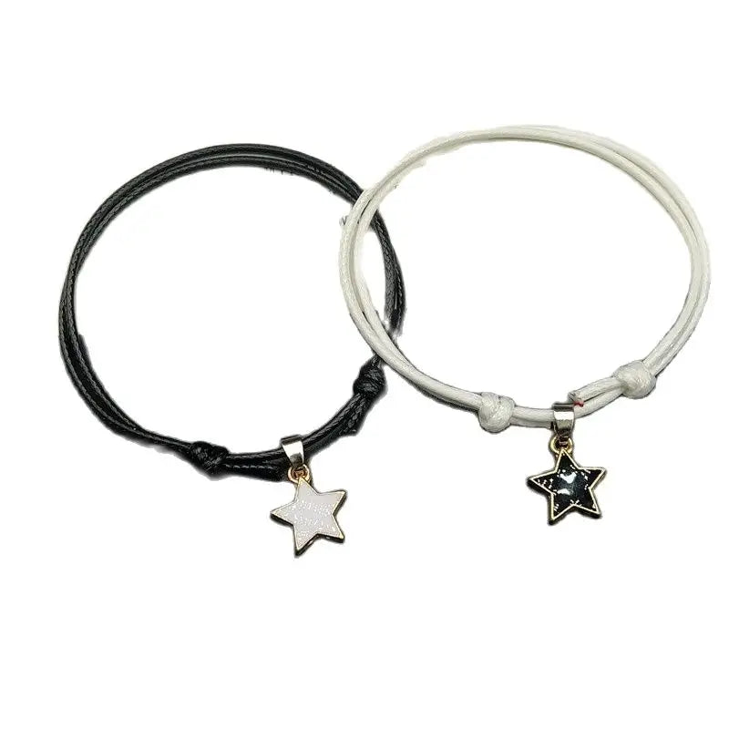 Verstellbare Armbänder mit Sternanhängern – schwarze Kordel, Paar- und Freundschaftsarmband