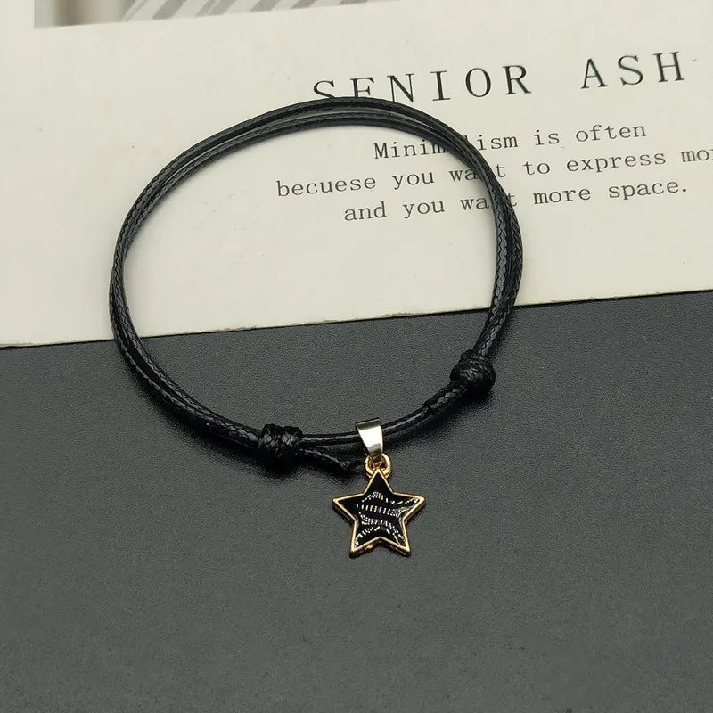 Verstellbare Armbänder mit Sternanhängern – schwarze Kordel, Paar- und Freundschaftsarmband