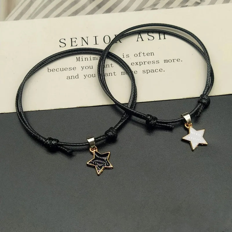 Verstellbare Armbänder mit Sternanhängern – schwarze Kordel, Paar- und Freundschaftsarmband