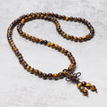 Carmiora tibetische 108 natürliche Tigerauge-Edelsteinperlen Gebets-Mala-Armband-Halskette