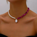 Perlen- und Edelstein-Halsband | Barock-Anhänger | Doppelsträngige Halskette