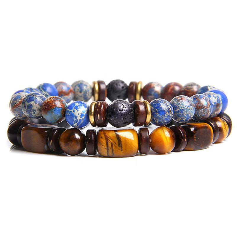 Carmiora 2 Stück Heilkristall-Kaiserstein-Tigerauge-Perlenarmband