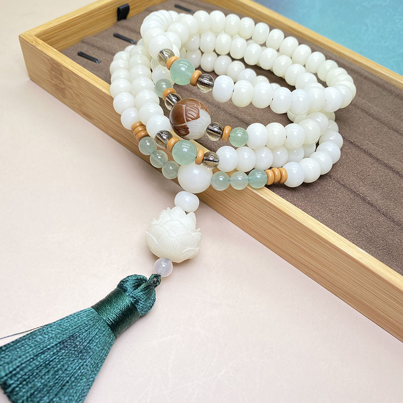 Carmiora White Bodhi Seed Mala 108 Perlen Schutzarmband