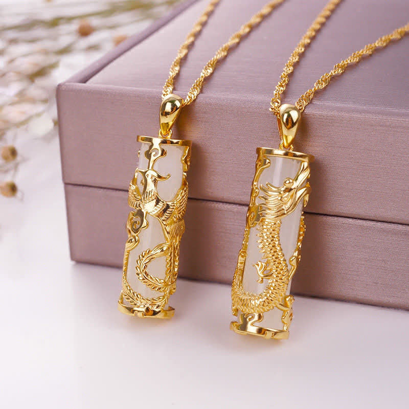 Carmiora Jade Drache Phönix Kupfer Segen Harmonie Halskette Anhänger