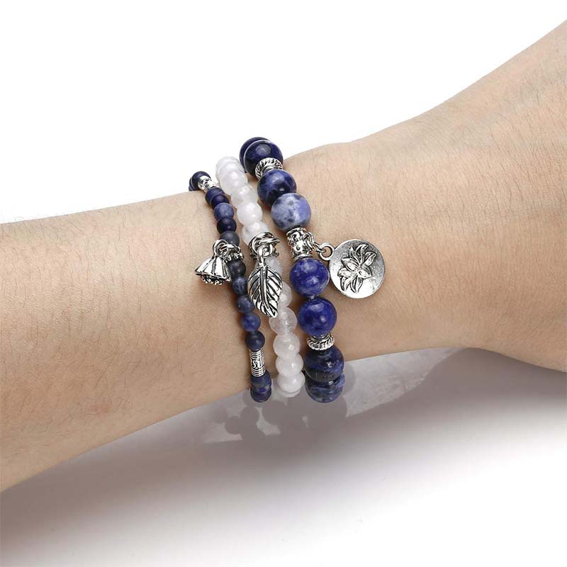 Carmiora 3PCS natürliches Quarzkristall-Perlen-Heilenergie-Lotus-Armband