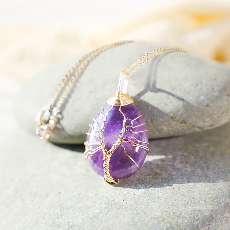 Carmiora natürlicher Quarzkristall-Baum des Lebens, heilender Energie-Halskettenanhänger