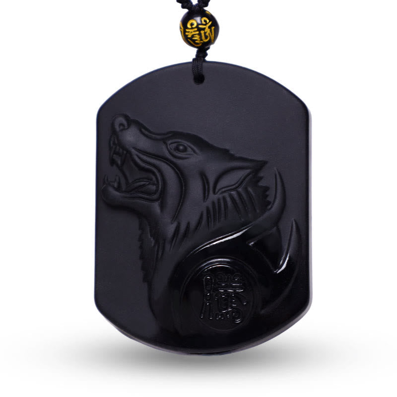 Carmiora schwarze Obsidian-Stein-Wolf-Reinigungs-Anhänger-Halskette